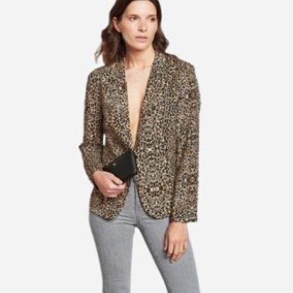 animal print  beige and black  blazer single breast peak lapel SZ 8 Jessica - Picture 12 of 16